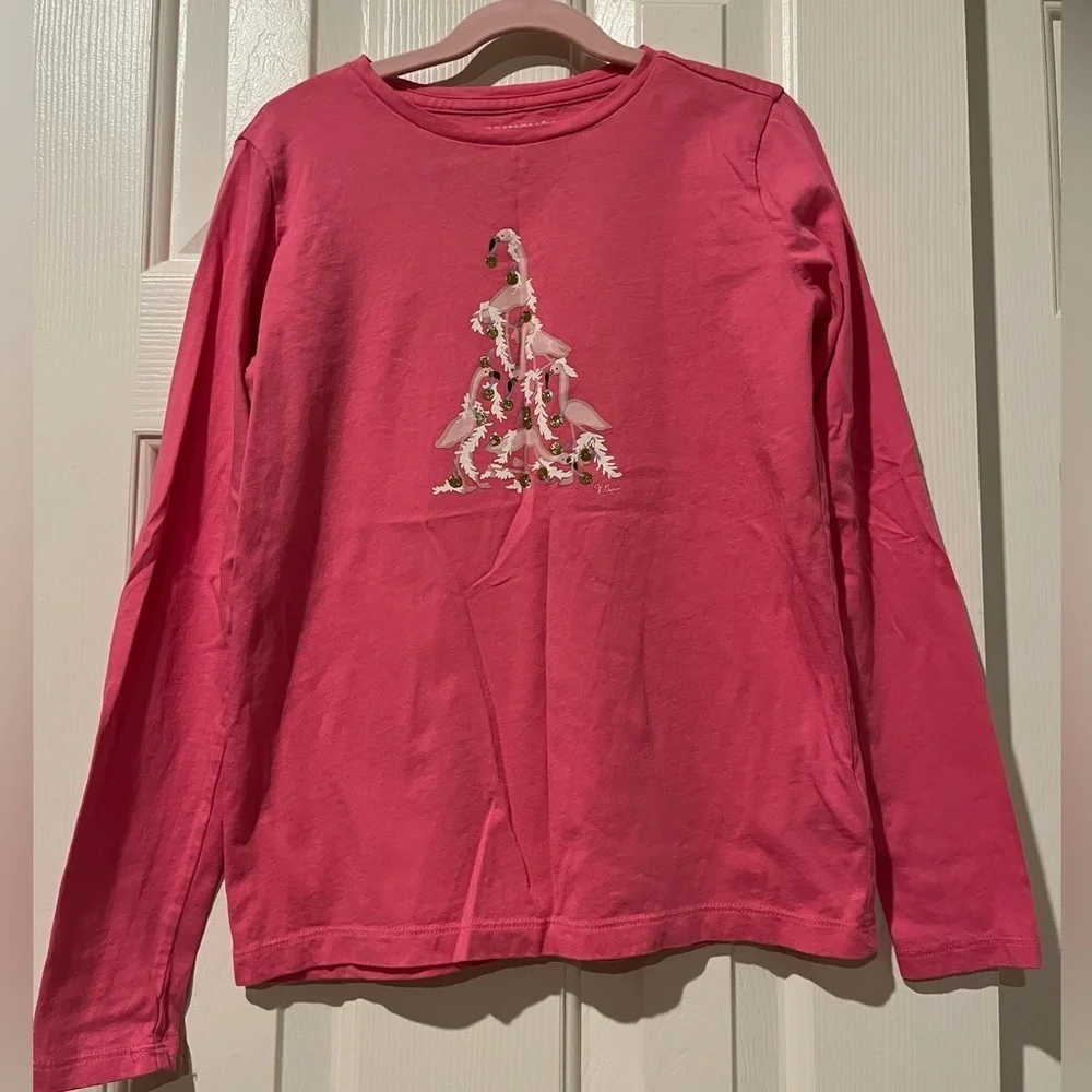 J Crew Crewcuts flamingo Xmas tree long sleeve t-shirt, size L (10-11)